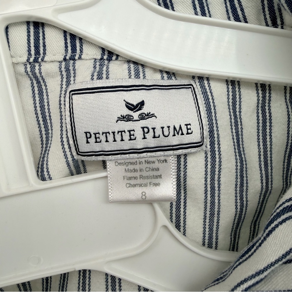 Petite Plume Navy and White striped Pajama Set with monogram - Picture 3 of 5